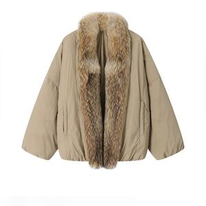 Beige Fur-Trim Relaxed Jacket - Women's Coat ATORIE unworn new with tags